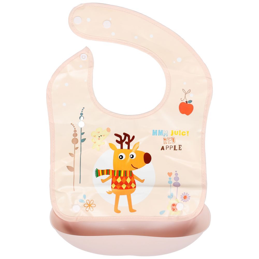 Little Angel - Mmm Juicy Red Apple Baby Silicon Bib - Peach