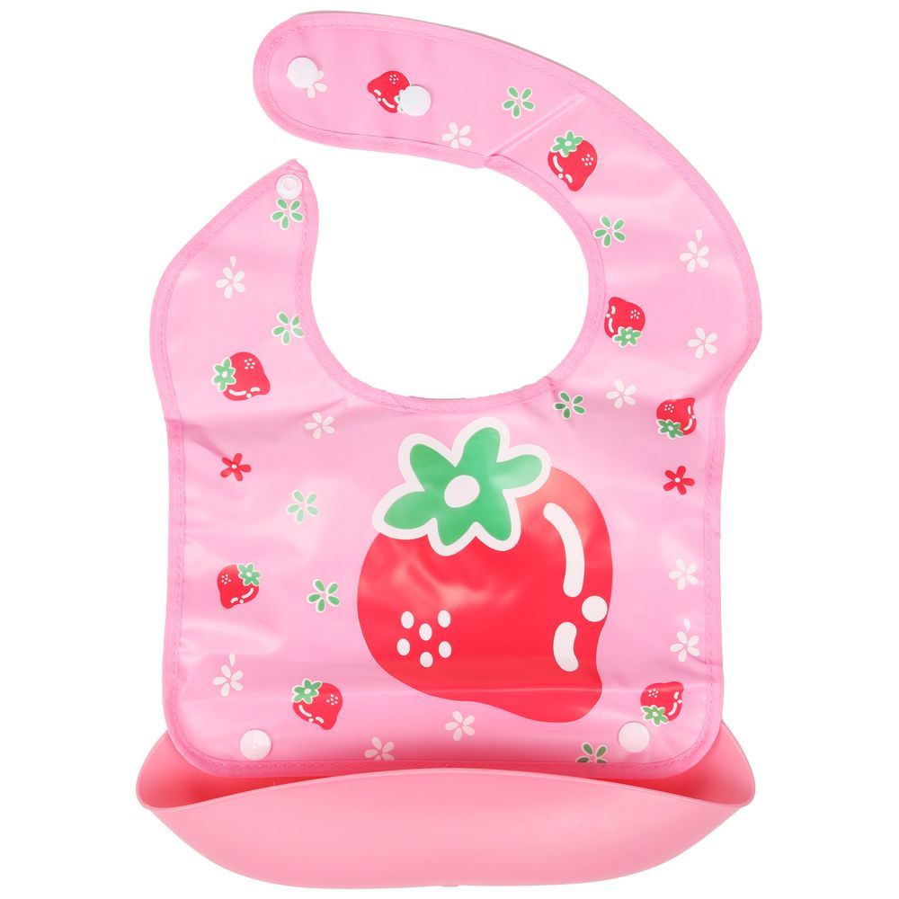 Little Angel - Strawberry Printed Baby Silicon Bib - Pink