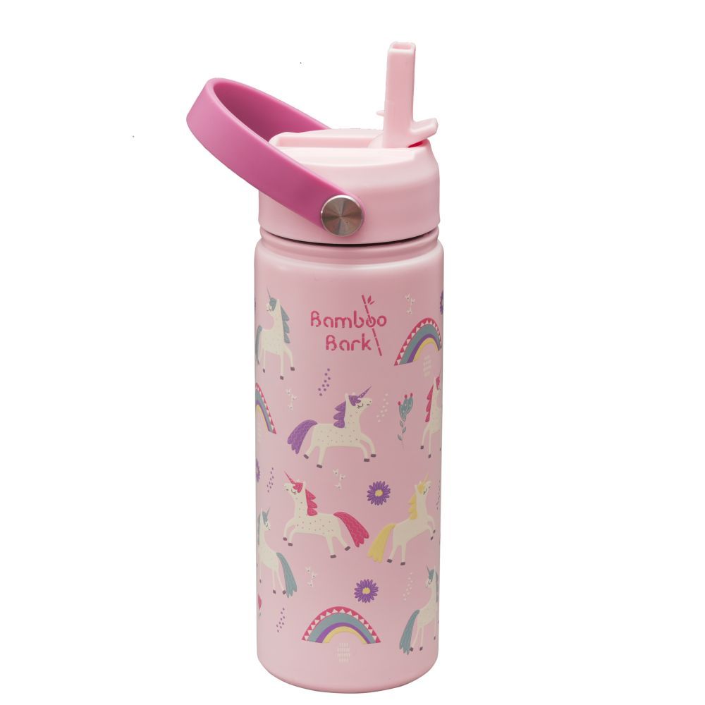 Bamboo Bark - Unicorn Print Water Bottle - Pink - 500 ml