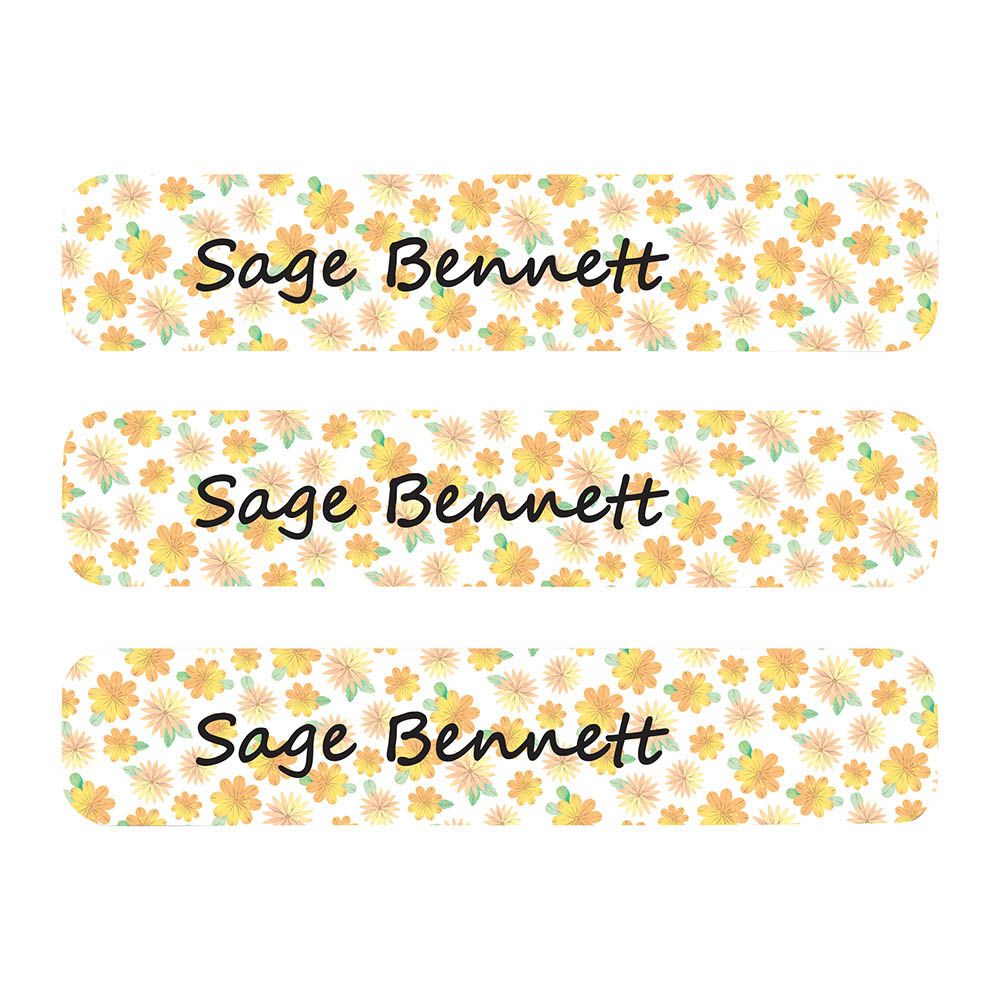 Ladybug Labels - Personalized Waterproof Large Labels - Autumn Flowers - 30pcs