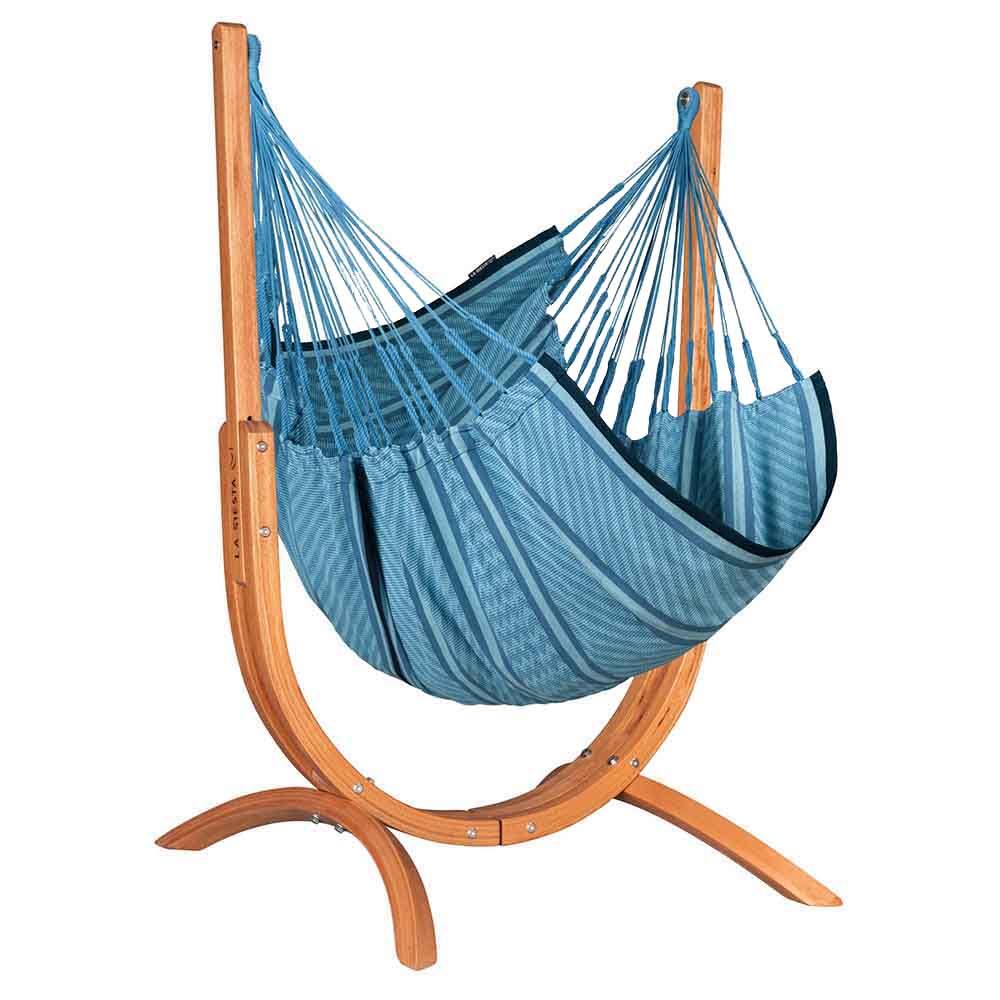 La Siesta - Udine Organic Hammock Chair With Wooden Stand - Blue Zebra - 115 cm