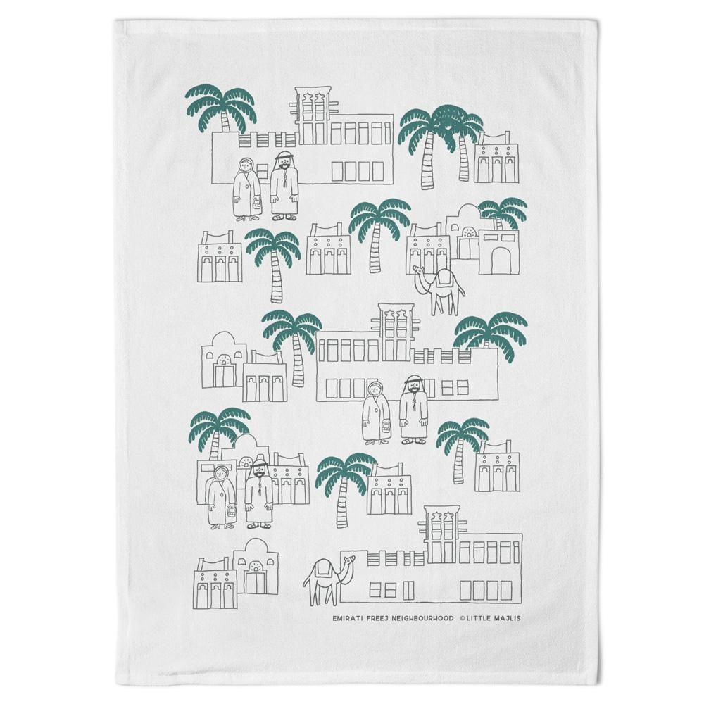 Little Majlis - Cotton Tea Towel - Emirati Freej Neighbourhood