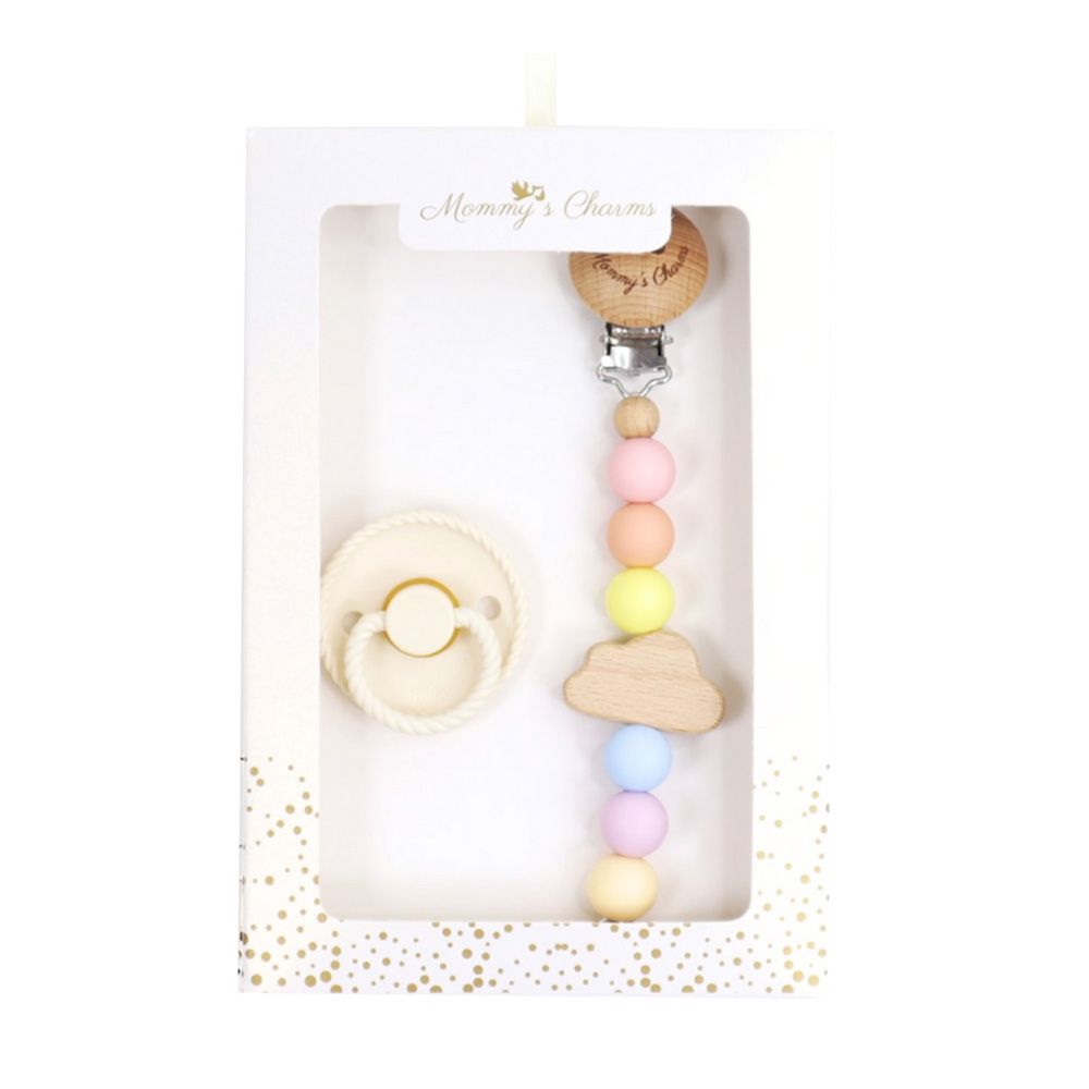 Mommy's Charms - Personalized Cloudy Dreams Frigg Pacifier With Clip - 2 Pcs - Pastel