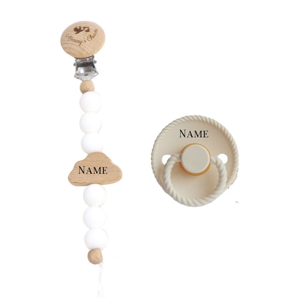 Mommy's Charms - Personalized Cloudy Dreams Frigg Pacifier With Clip - 2 Pcs - White