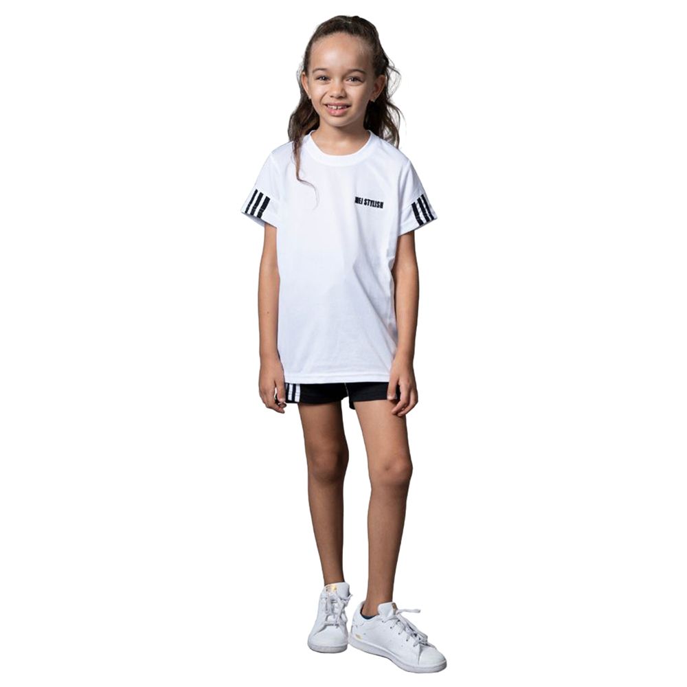 Mei Stylish - 2pc-Set - Active Wear T-Shirt And Shorts - White