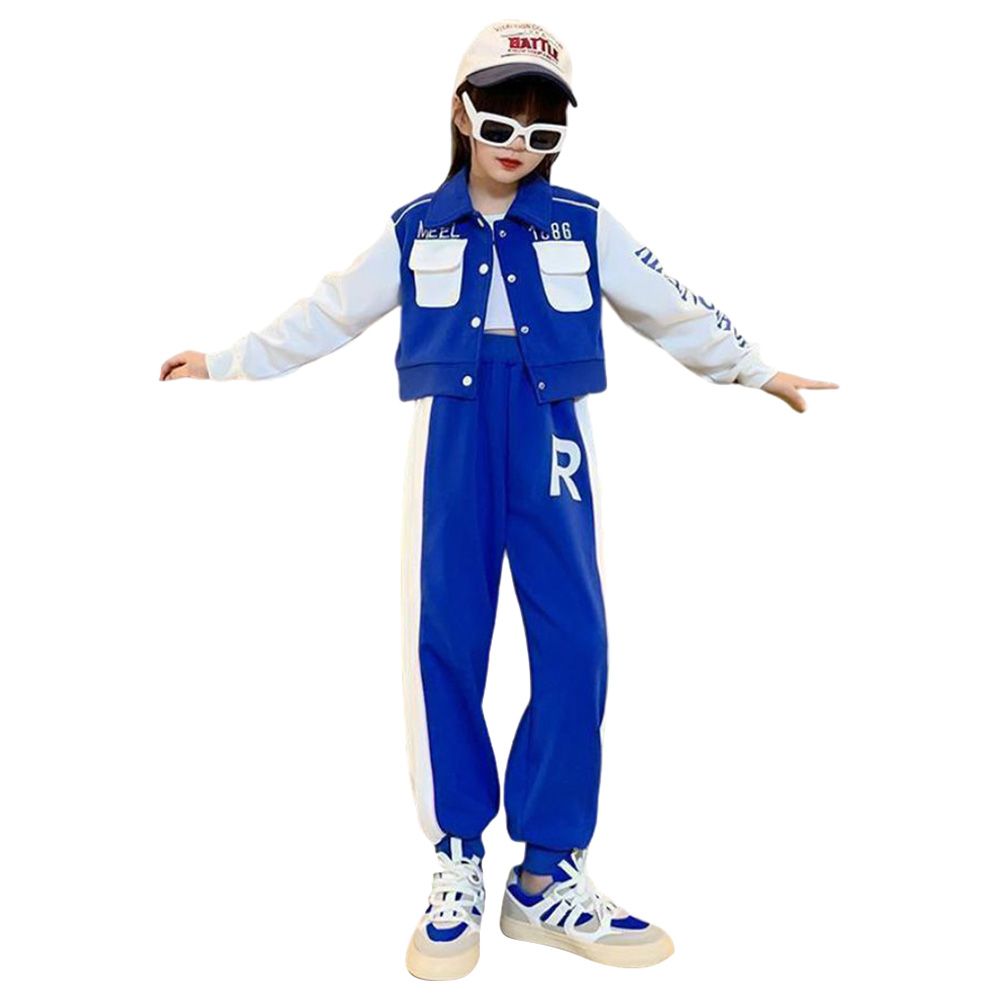 Mei Stylish - 2pc-Set - Long Sleeve Jacket And Pants - Blue