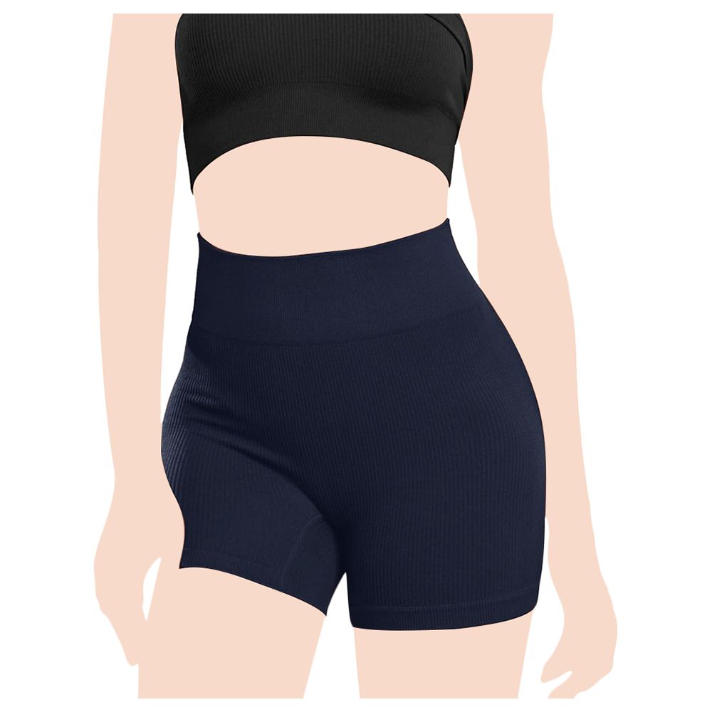 Mei Stylish - High Waist Seamless Sports Shorts - Navy Blue