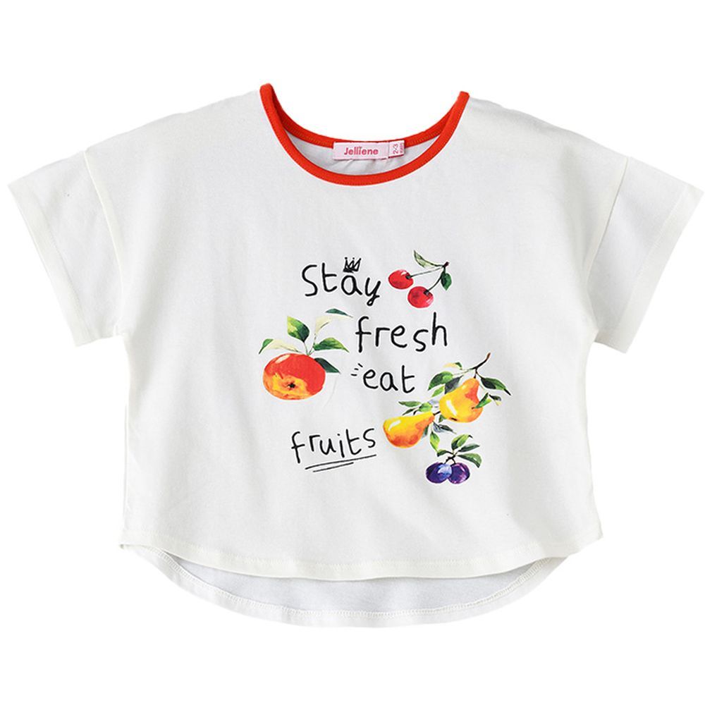 Jelliene - Girl's Knit Crop T-Shirt With Print - White