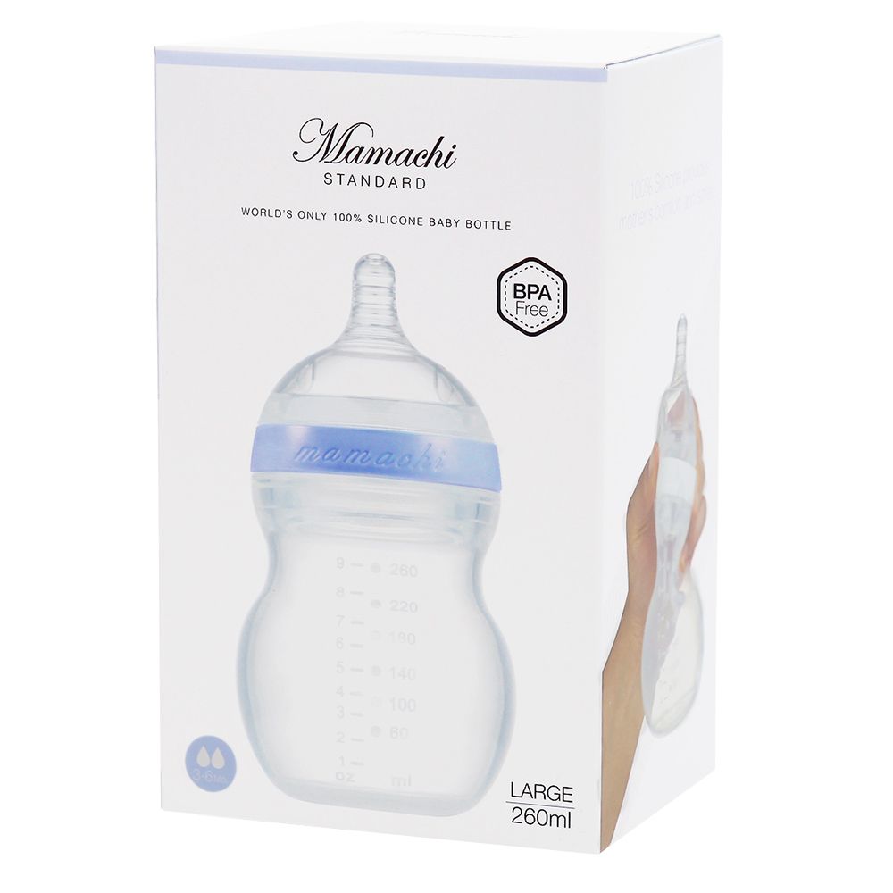 Mamachi - 100% Silicone Standard Baby Bottle - 260 ml - Blue