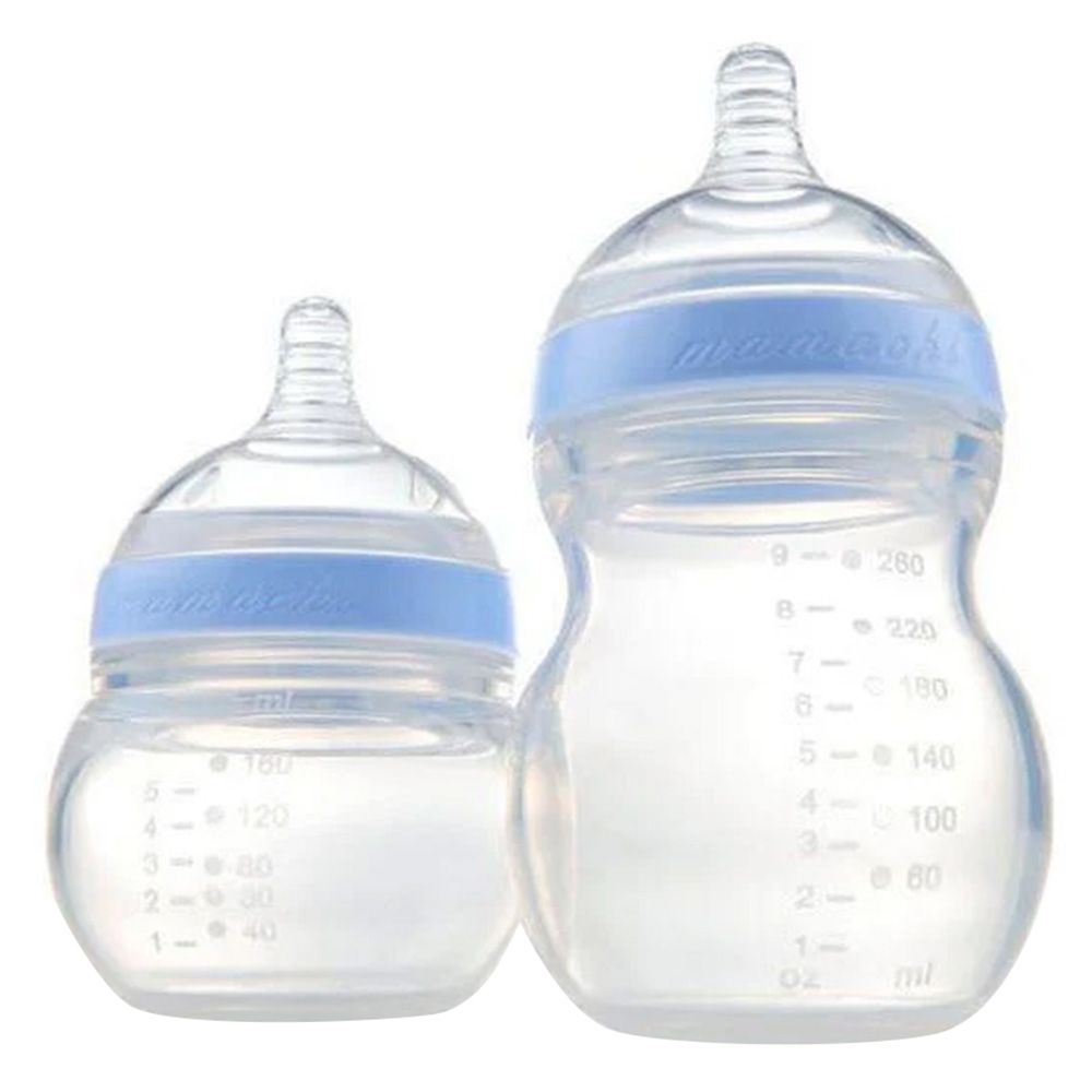 Mamachi - 100% Silicone Baby Bottle - Blue - 160 ml/260 ml - 2 Pcs