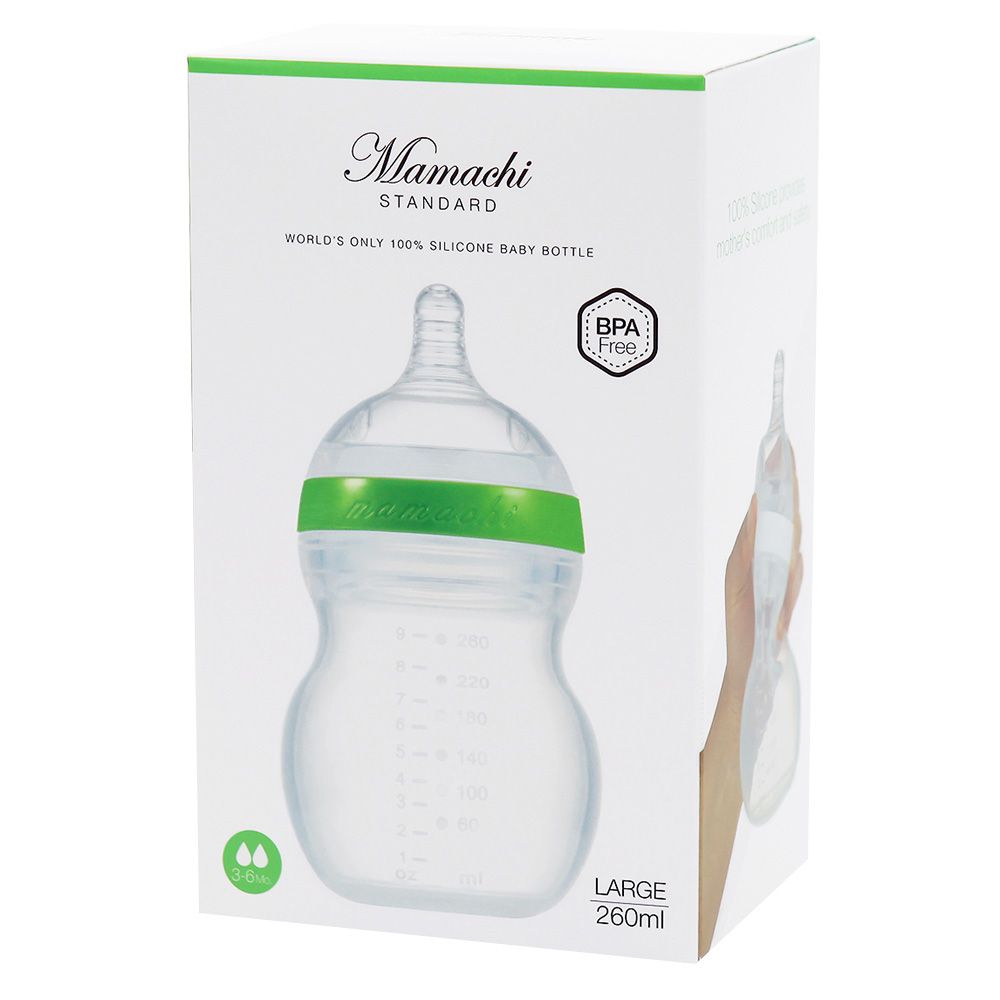 Mamachi - 100% Silicone Standard Baby Bottle - 260 ml - Green