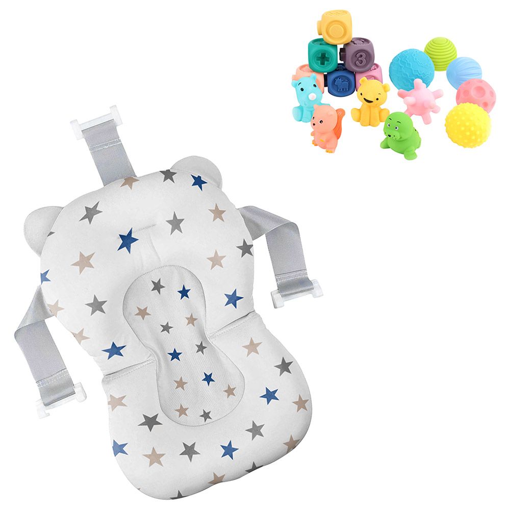 Moon - Star Printed Anti-Slip Baby Bath Pad w/ 16pcs Educational Toy