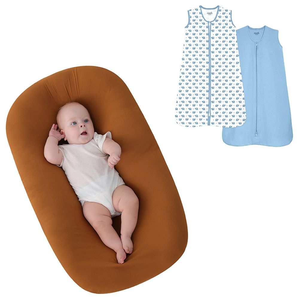 Moon - Baby Lounger - Brown w/ 2pcs Organic Sleep Sack - S/M