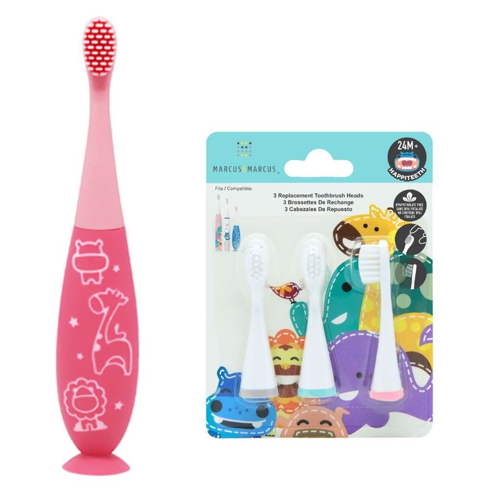 Marcus & Marcus - Kids Toothbrush w/ 3 Replacement Heads - Blue