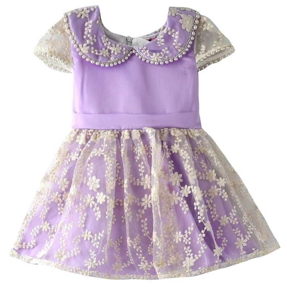 Smart Baby - Short Sleeves Printed Dress - Purple