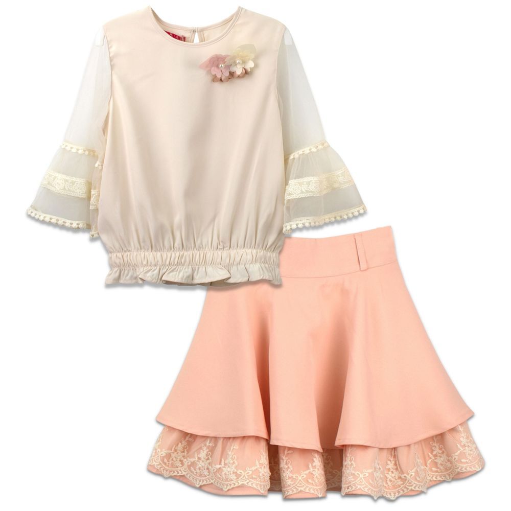 Le Crystal - 2pc-Set - Girl Top & Skirt - Peach