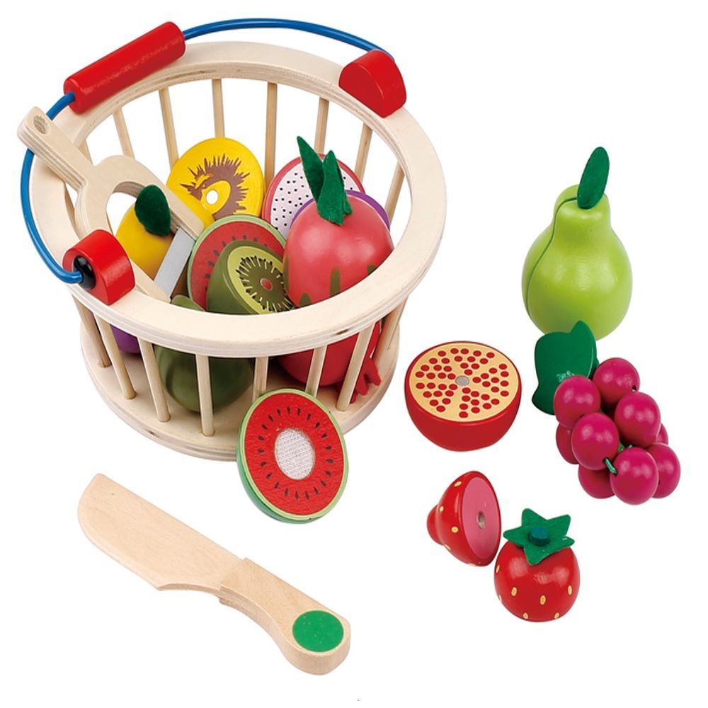 Little Angel - Kids Wooden Fruits & Vegetables Basket Toy Set