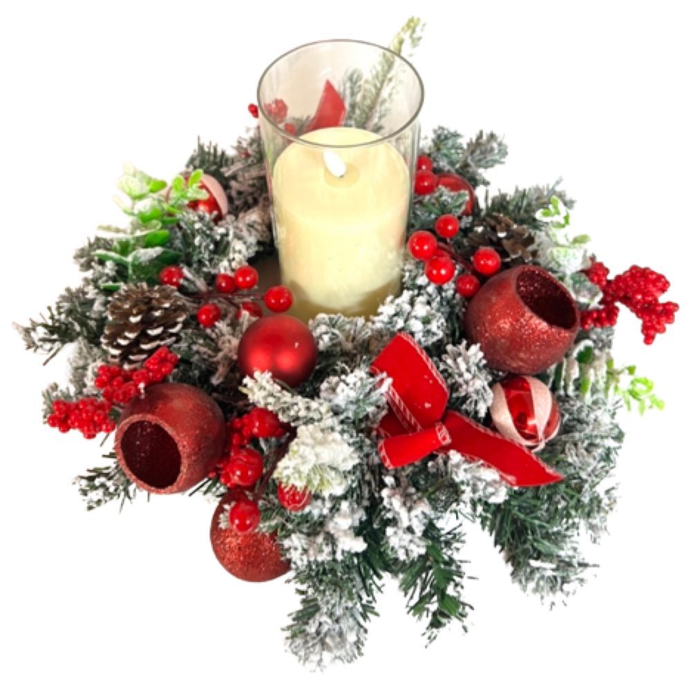 Merry Christmas - Flocked Centerpiece With LED Candle - 40 cm