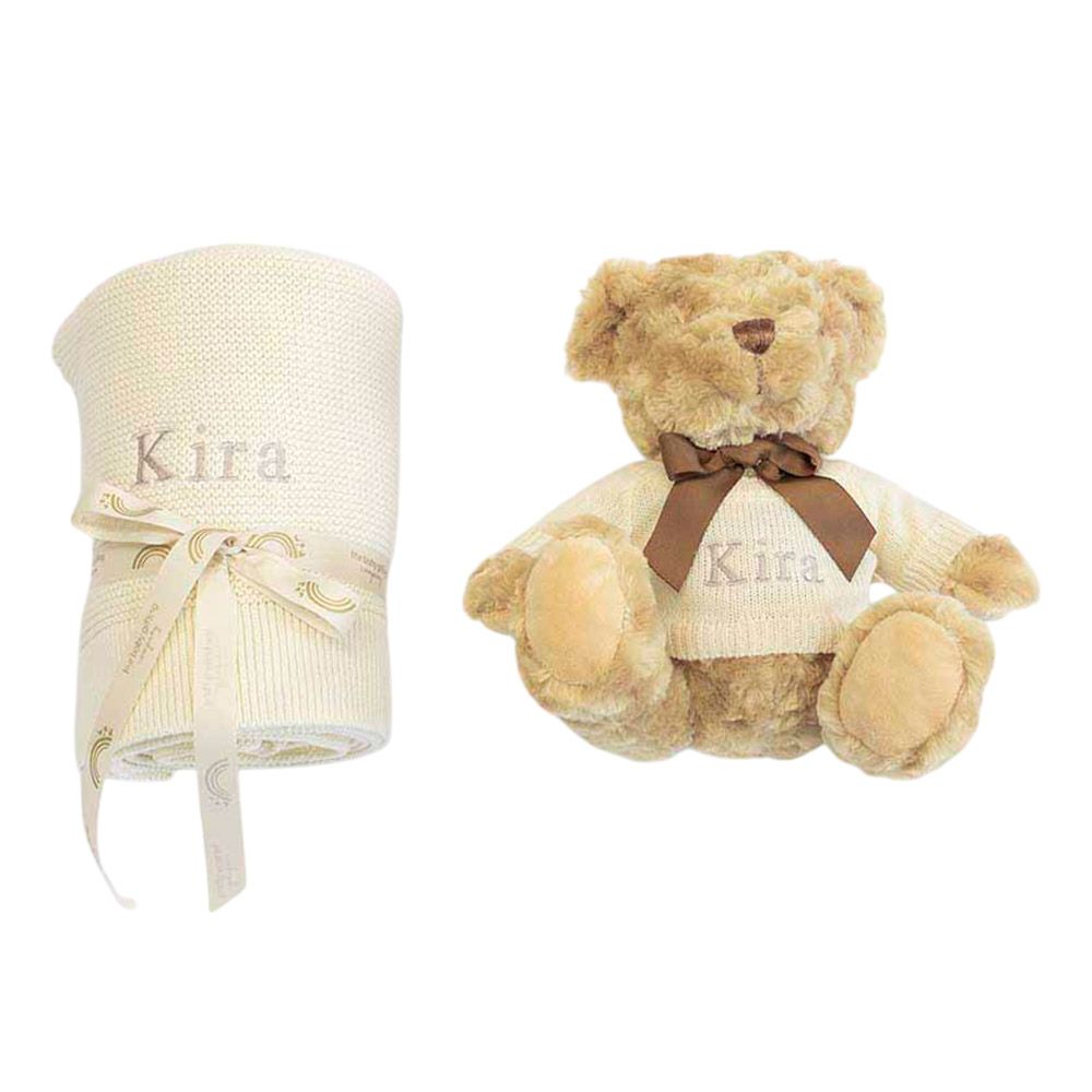 The Baby Gifting Company - Cotton Blanket & Teddy Set - Ivory - 2 Pcs