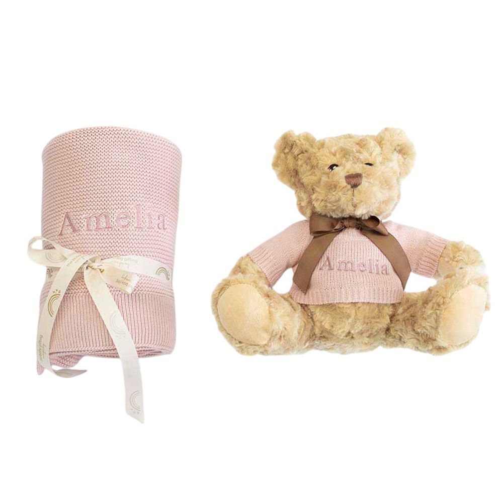 The Baby Gifting Company - Cotton Blanket & Teddy Set - Pink - 2 Pcs