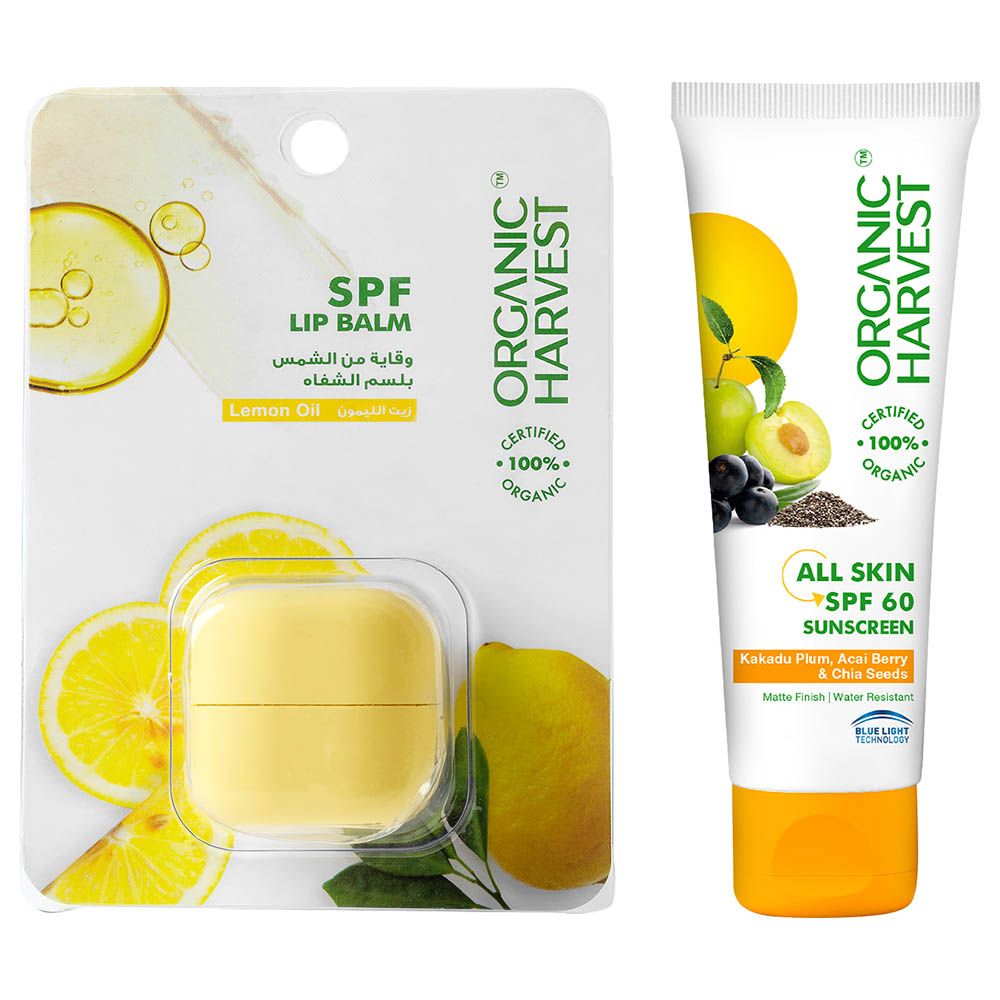 Organic Harvest - All Skin SPF 60 Sunscreen With SPF Lemon Oil Lip Balm