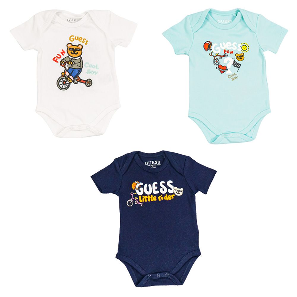 Guess - 3pc-Set - Short Sleeve Bodysuit - White Blue Blocking