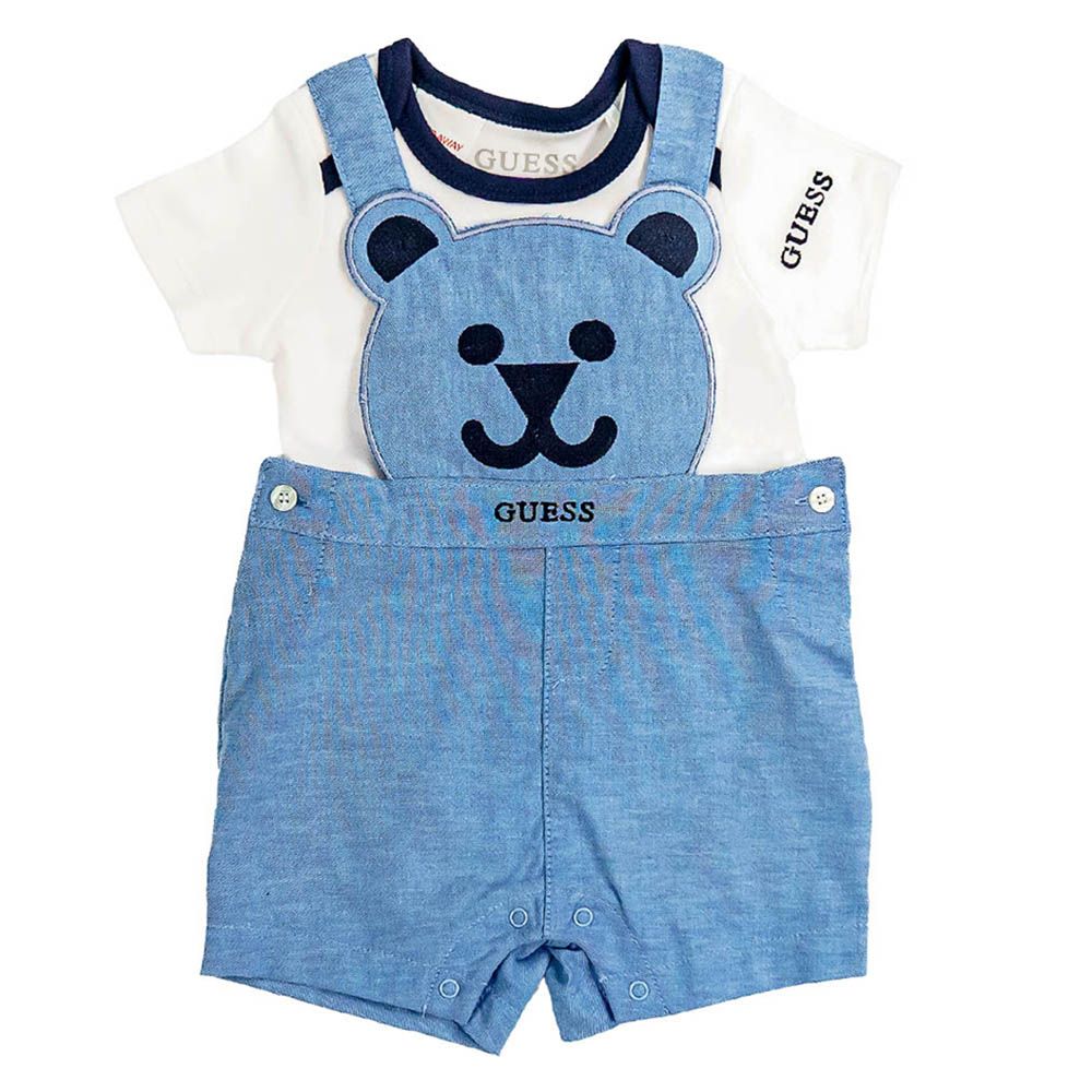 Guess - 2pc-Set - Short Sleeve Bodysuit & Dungaree - Pure White