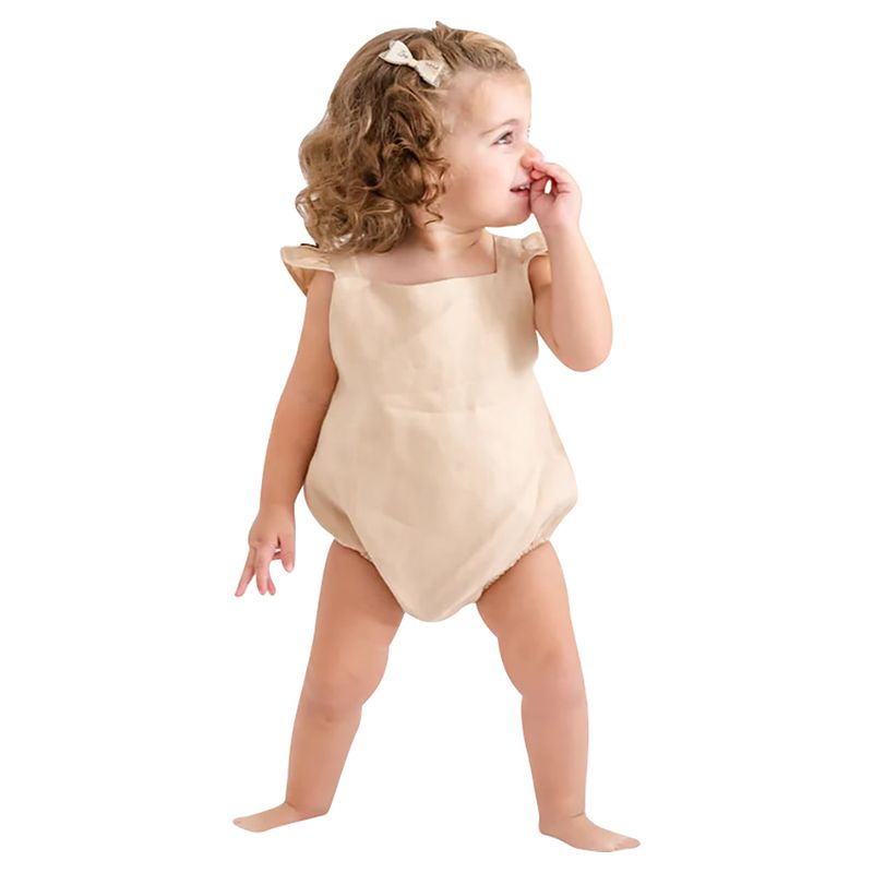 Maxims - Organic Linen Ruffled Back Onesie - Beige