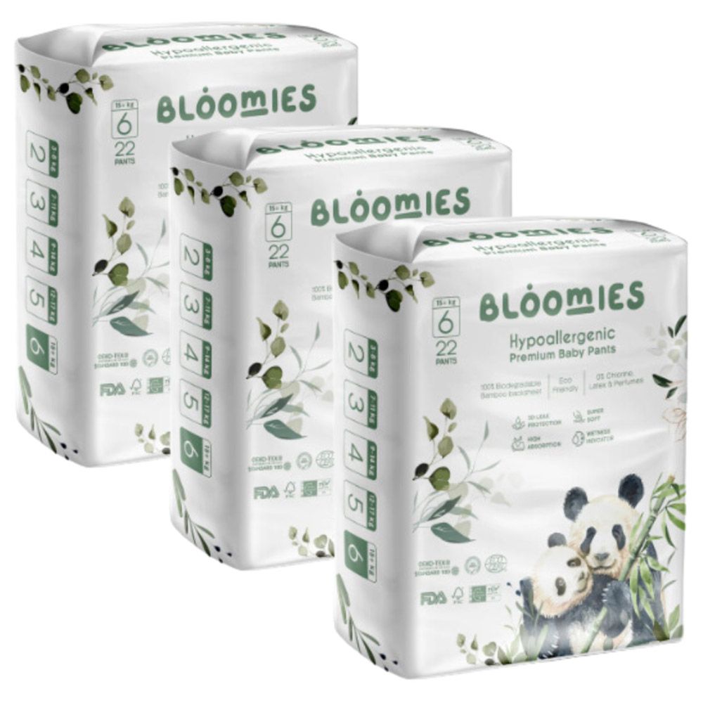 Bloomies - Bamboo Baby Pullup Pants - 15+ kg - Size 6 - Pack of 3 - 66pcs