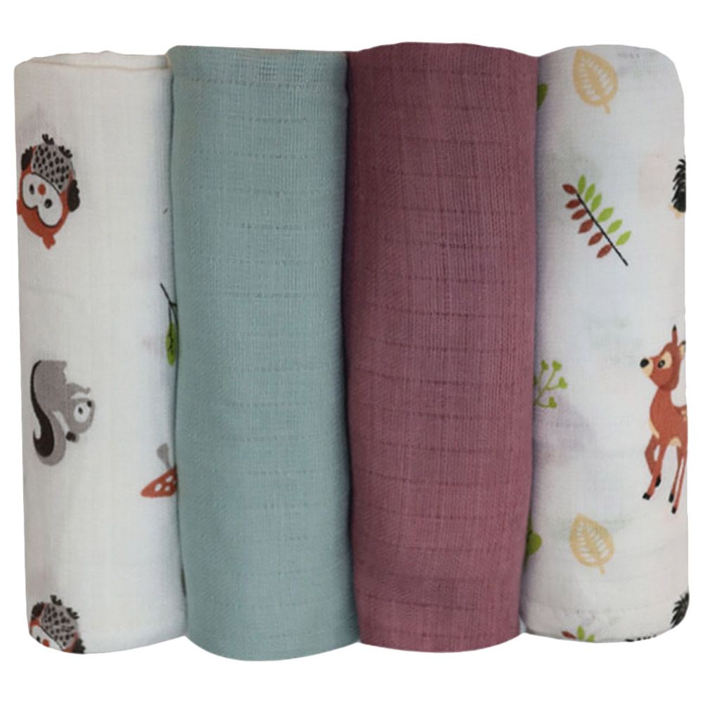 Prokids - 4pc-Set - Essential Muslin Swaddle Blanket - Green/Red