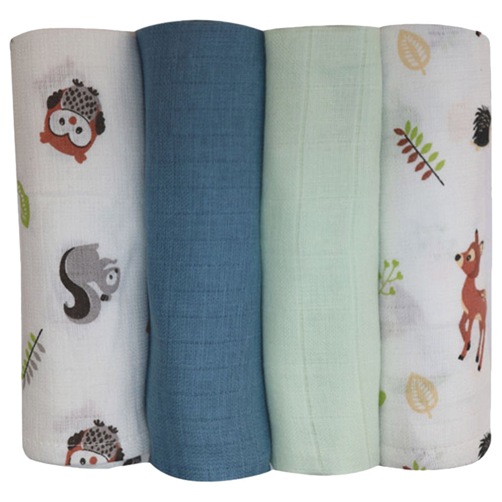 Prokids 4pc Set Essential Muslin Swaddle Blanket Blue Green
