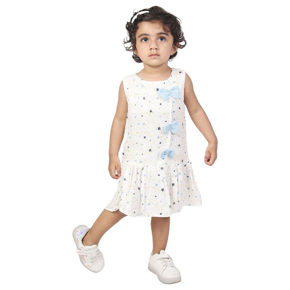 Prokids - Baby Girl's Star Print Muslin Frock - White