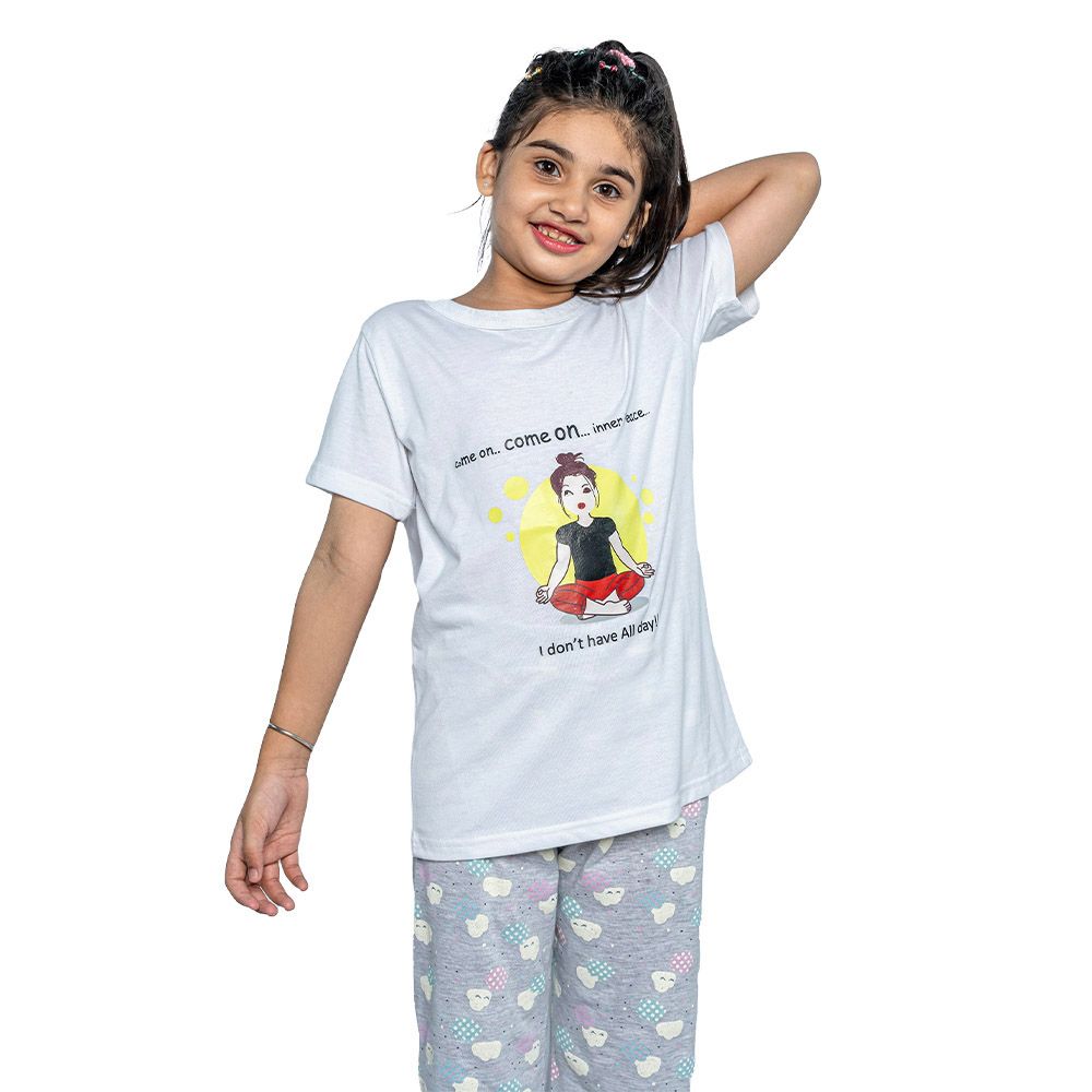 Prokids - 2pc-Set - Girl's T-Shirt And Pyjama Night Suit - White