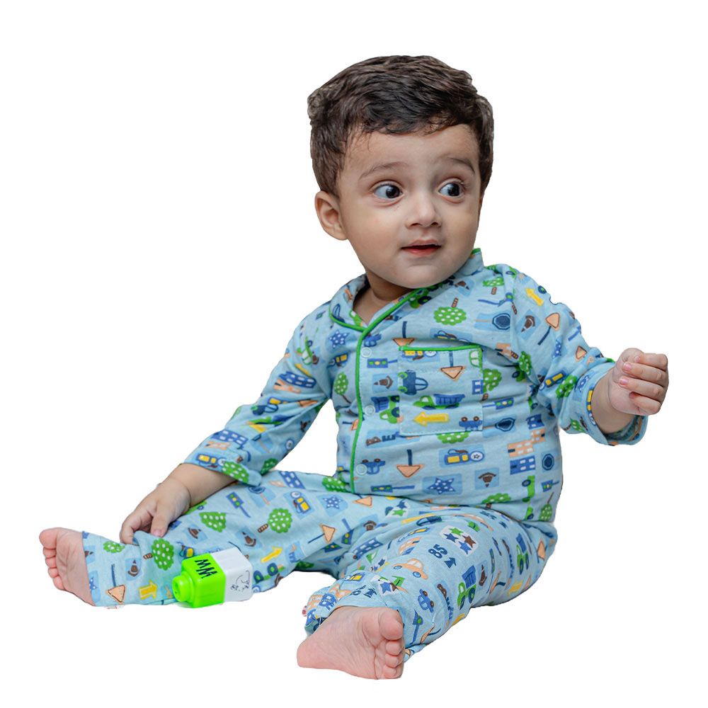 Prokids - 2pc-Set - Shirt And Pyjama Night Suit - Blue