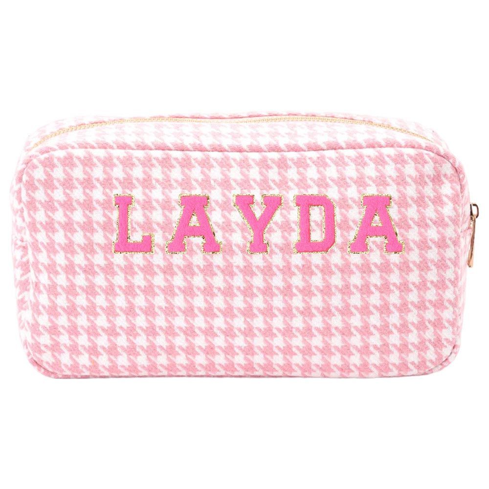 The Happy Tribe - Personalized Small Pouch - Pink Houdstooth 