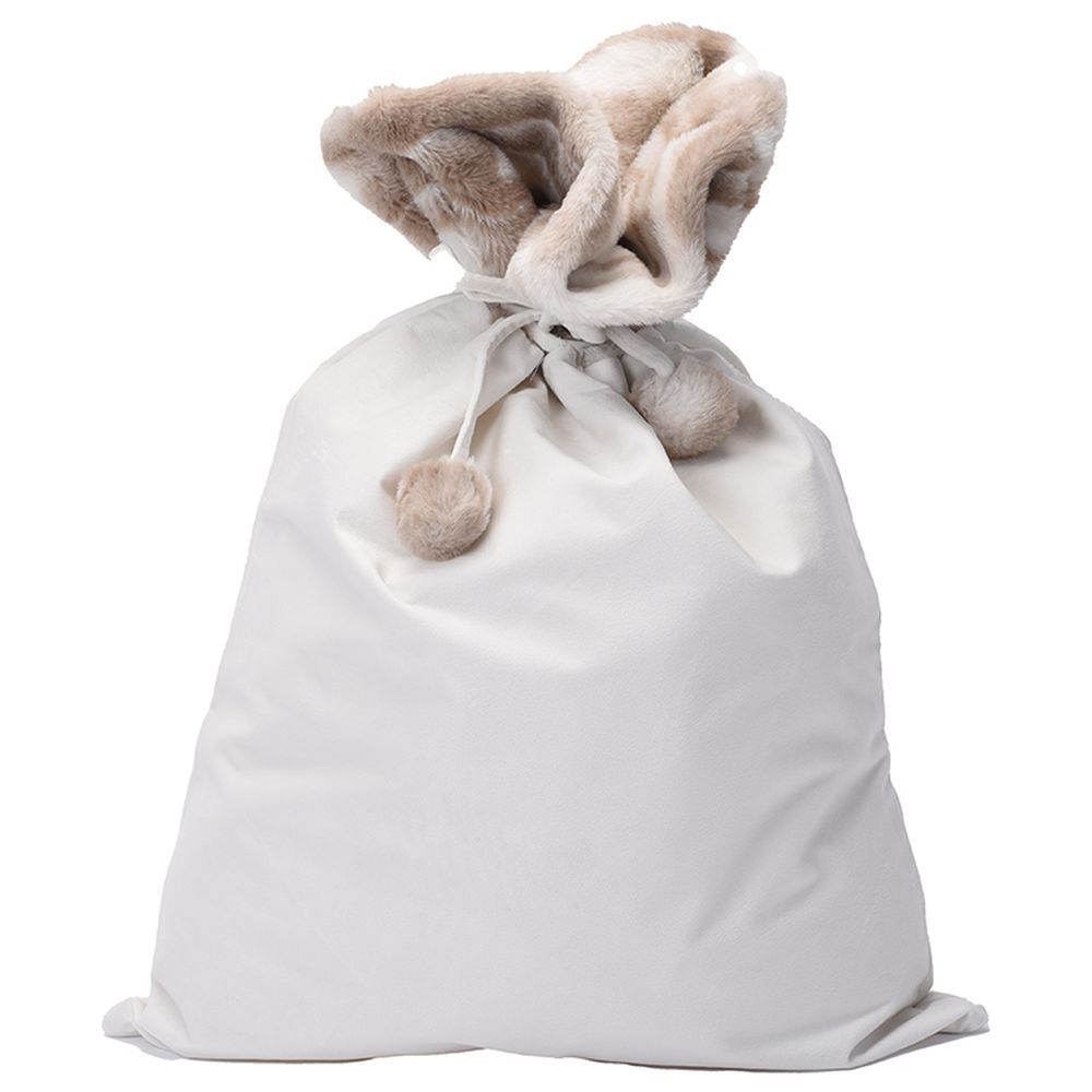 The Happy Tribe - Velvet Christmas Pom Pom Sack - Cream