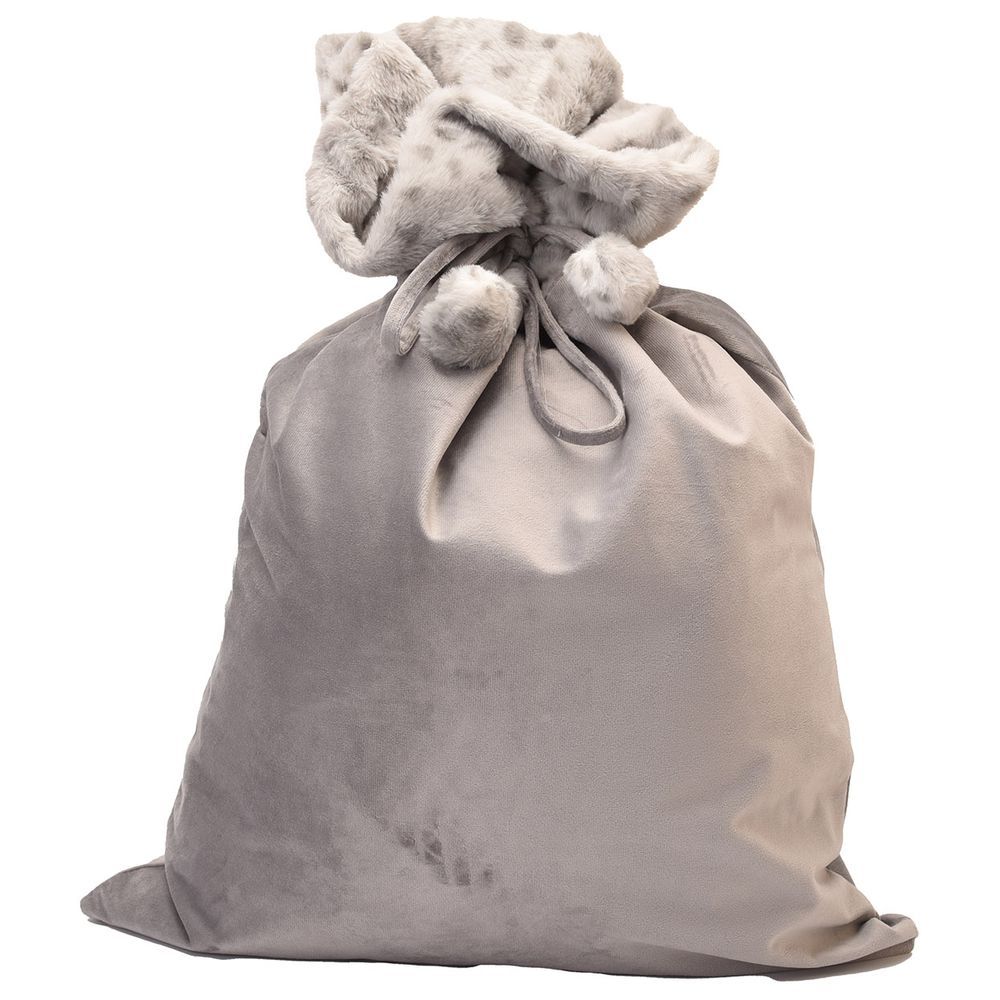 The Happy Tribe - Velvet Christmas Pom Pom Sack - Grey