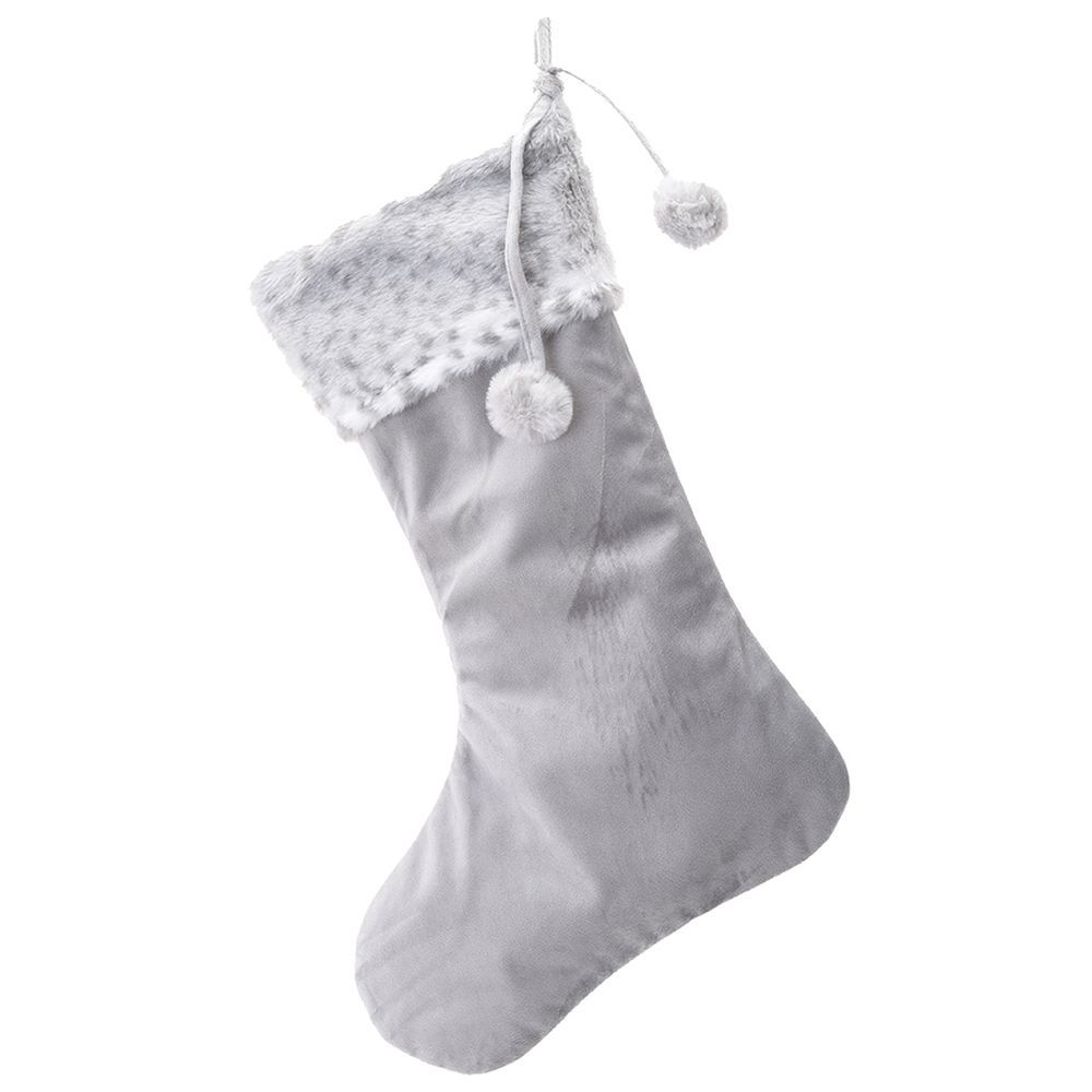 The Happy Tribe - Velvet Christmas Pom Pom Stocking - Grey