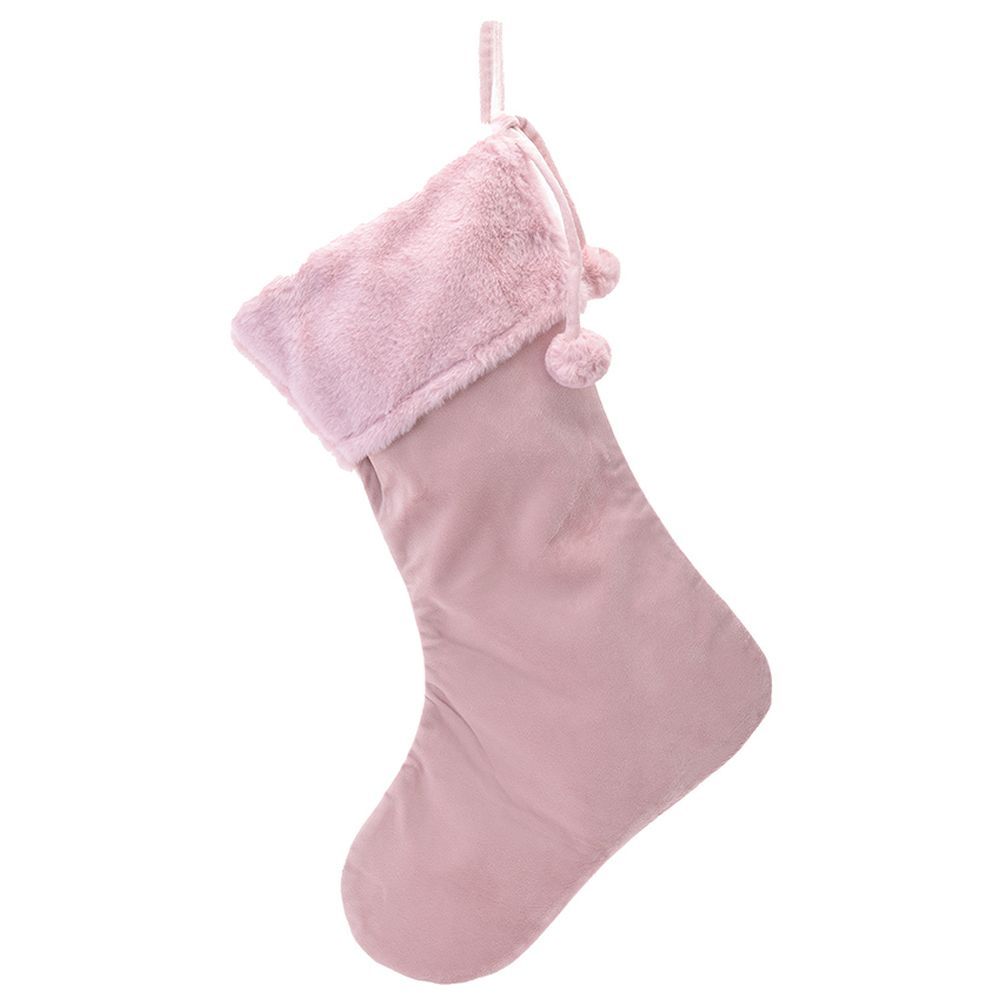 The Happy Tribe - Velvet Christmas Pom Pom Stocking - Baby Pink