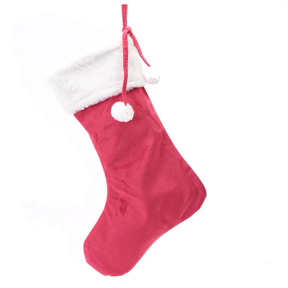 The Happy Tribe - Velvet Christmas Pom Pom Stocking - Red