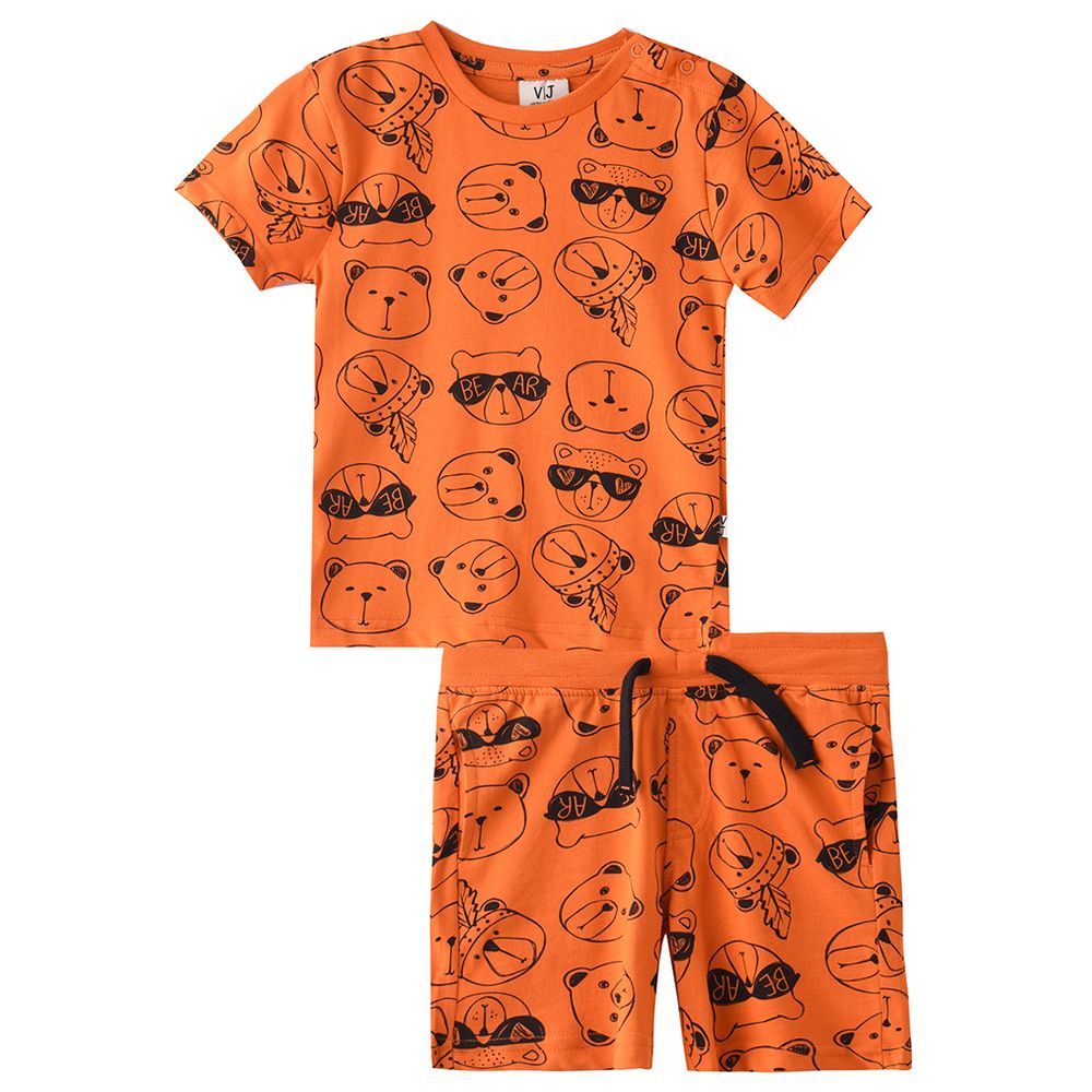 Victor and Jane - 2pc-Set - Baby Boy Aop T-Shirt & Shorts Set - Dark Orange