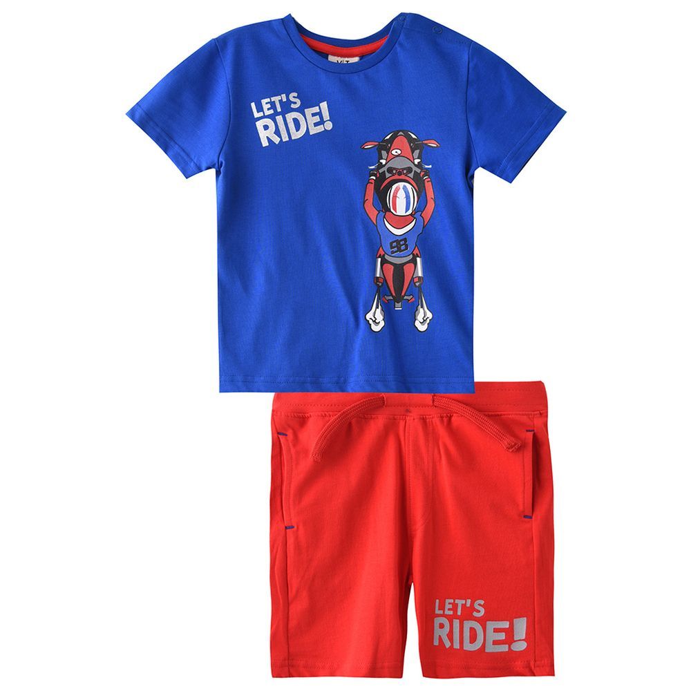 Victor and Jane - 2pc-Set - Baby Boy Lets Ride T-Shirt & Shorts Set - Dark Blue