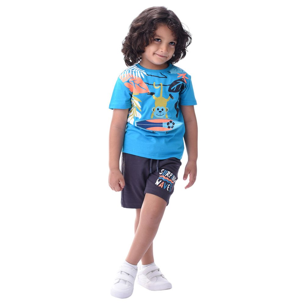 Victor and Jane - 2pc-Set - Boy's Cotton T-Shirt and Shorts - Blue/Grey