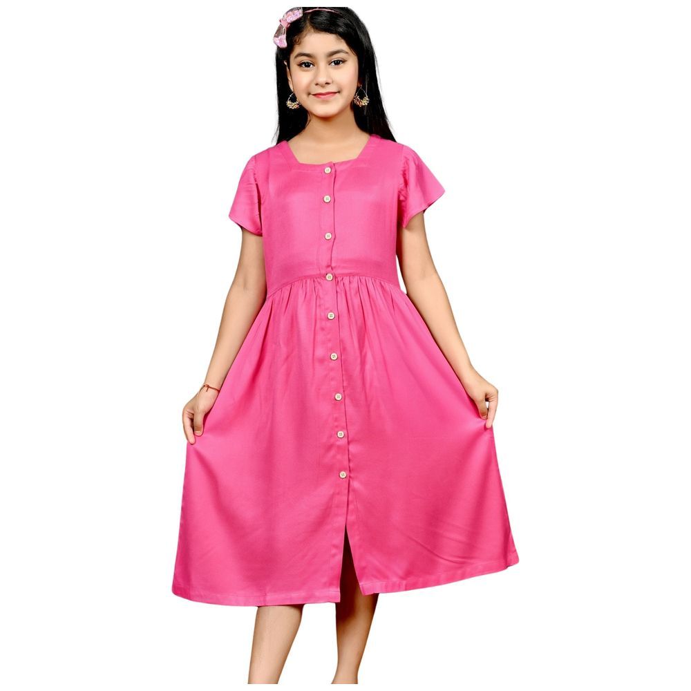 Flower Girl - Girl Plain Midi Dress - Fuchsia