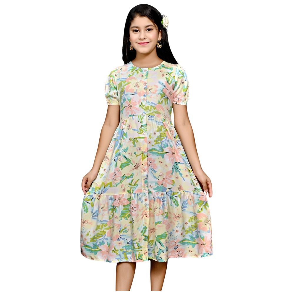 Flower Girl - Girl Floral Short Sleeves Dress