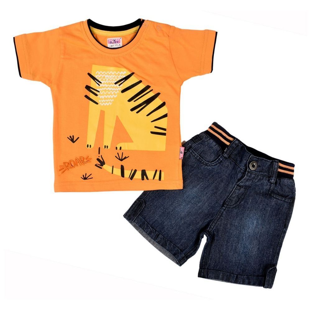 Smart Baby - 2pc-Set - Cotton T-Shirt & Bermuda - Orange/Blue