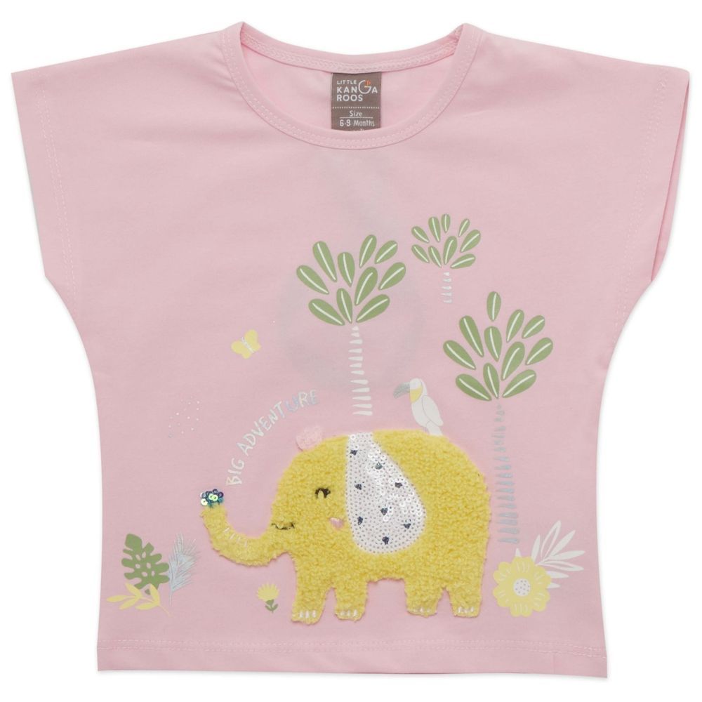 Little Kangaroos - Baby Girl Mega Sleeves T-Shirt - Baby Pink