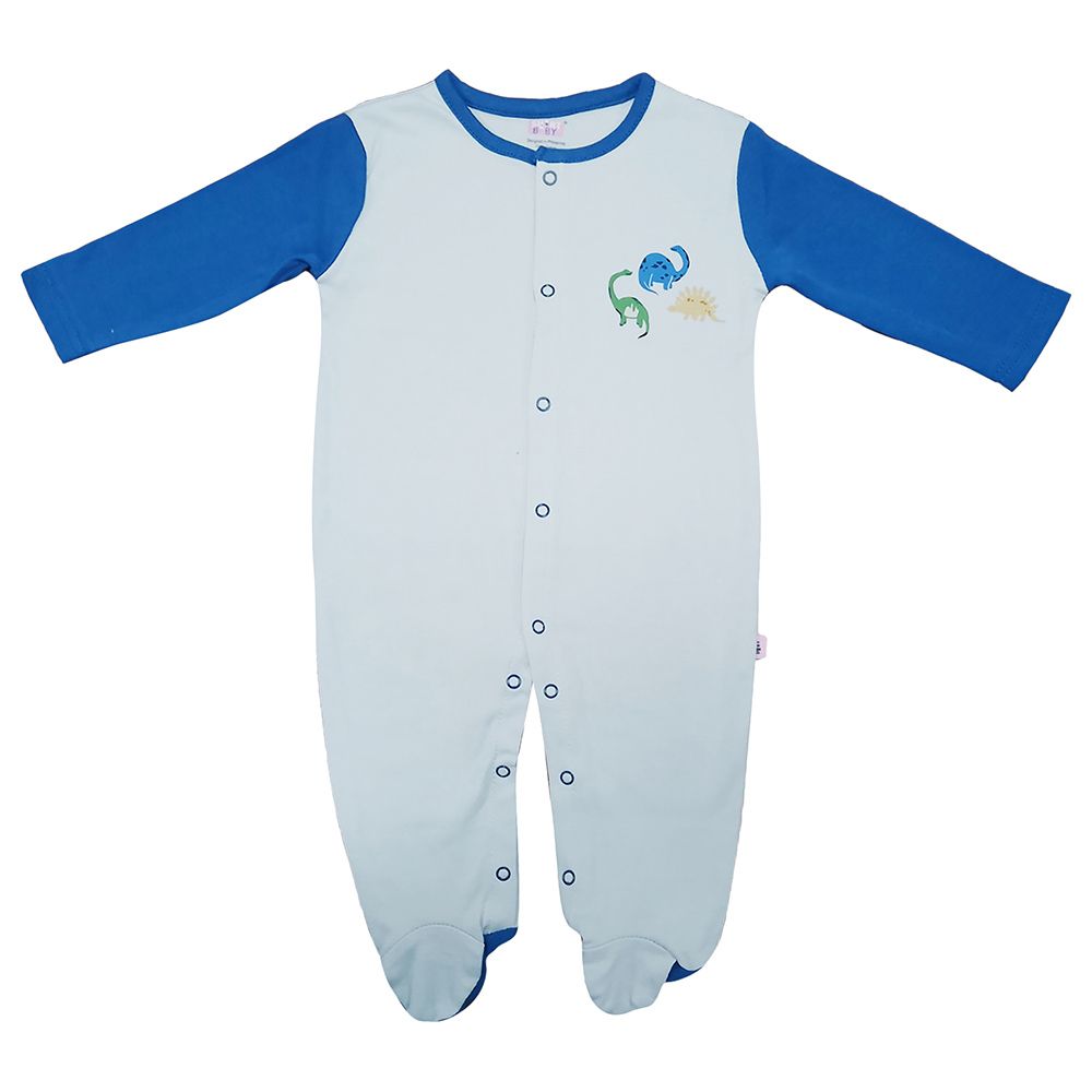 Smart Baby - Baby Boy Footed Sleepsuit - White/Forest Blue