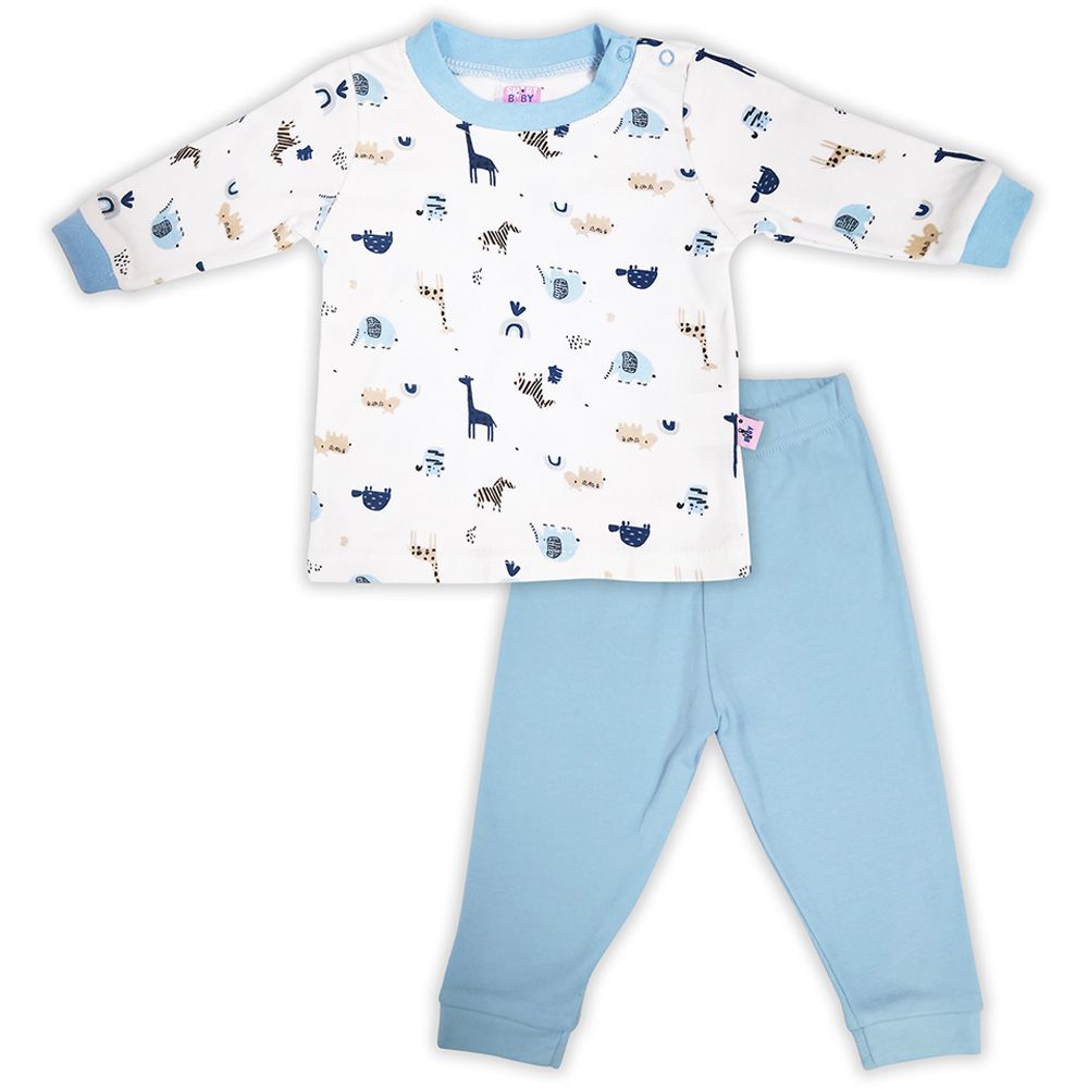 Smart Baby - 2pc-Set - Baby Boy T-Shirt And Pajama Suit - White/Blue