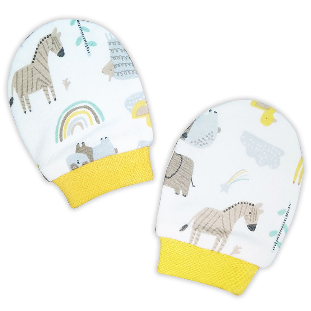 Smart Baby - Baby Boy Printed Mittens - Mustard/White